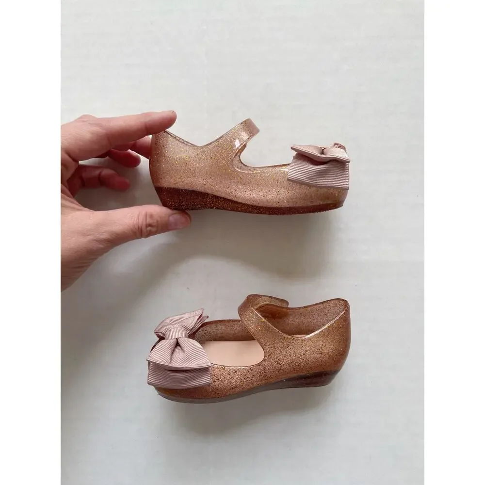 Mini Melissa Rose Gold Ultragirl Bow Flats Size 5